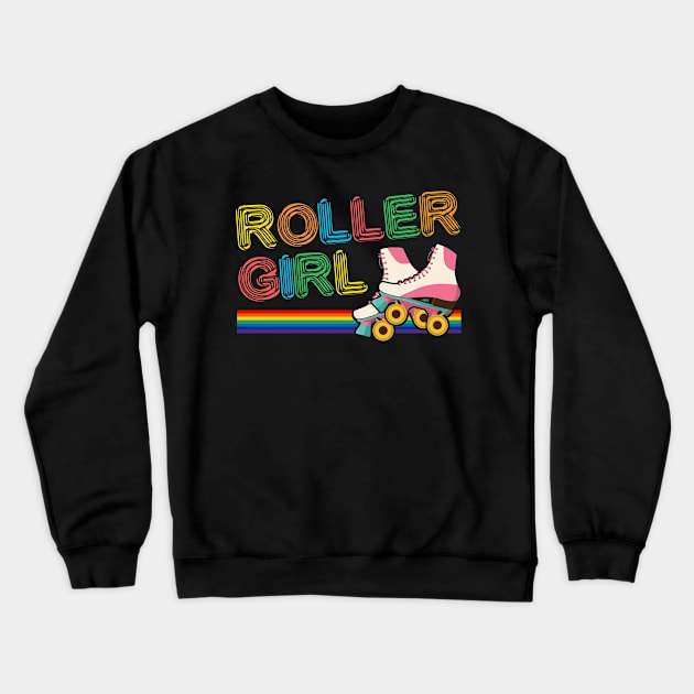 Roller Girl Vintage Seventies 70's Cool Retro Skates Skating Crewneck Sweatshirt by DressedForDuty